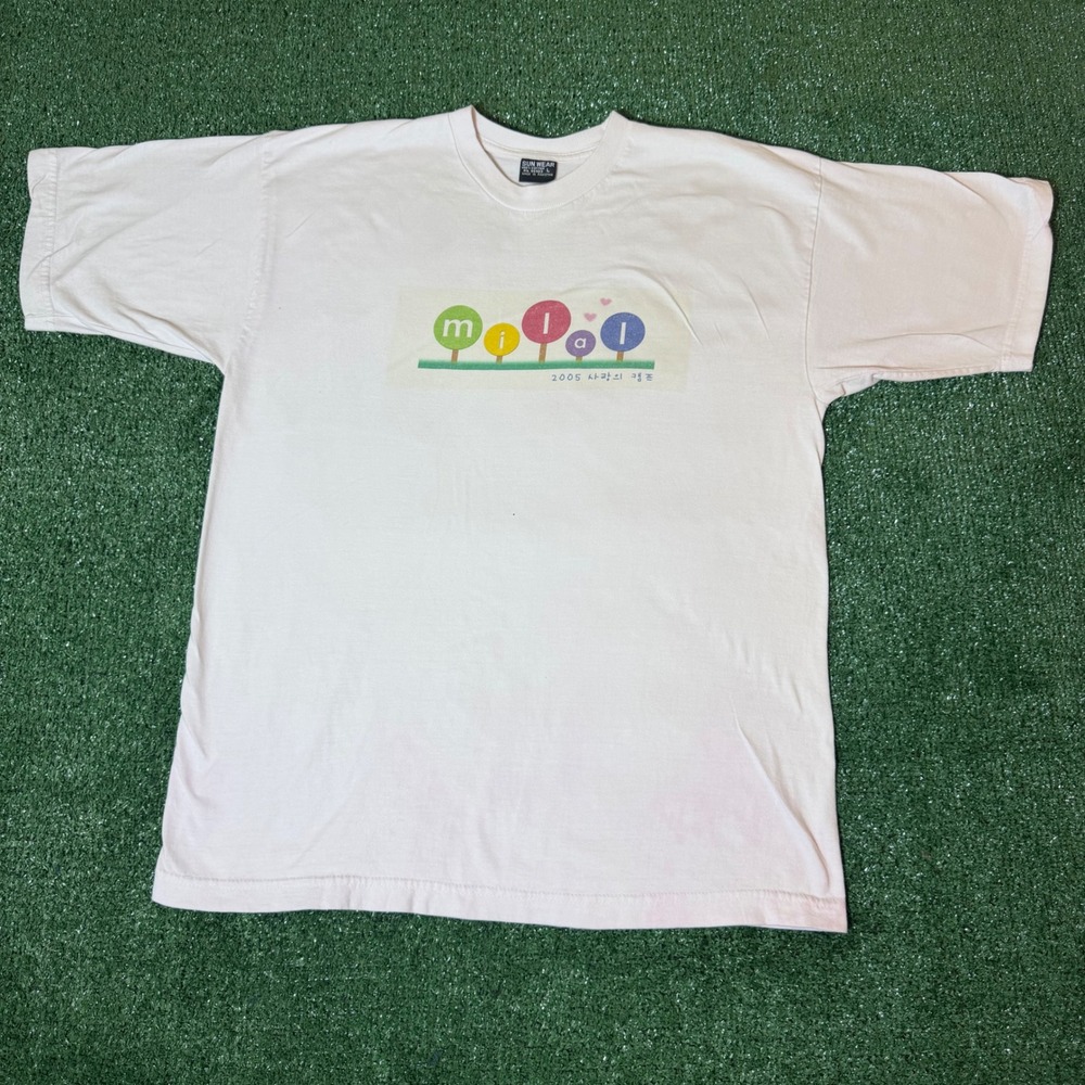 Vintage 2005 Milal Love Camp Graphic T-Shirt White Sun Wear Cotton Large Korean